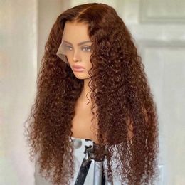 Chocolate Brown Wet and Wavy 13x4 Lace Front Wig Brazilian Water Wave Frontal Human Hair Wigs for Women PrePlucked with Baby Hai