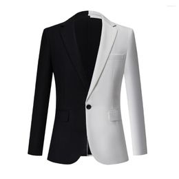 Men's Suits White And Black Color Matching Blazer Fashion Business Casual Man Slim Suit Jacket Banquet Wedding Party Club Dress