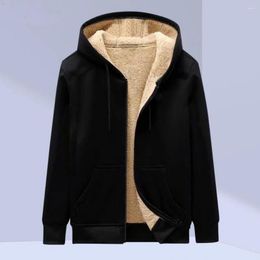 Men's Hoodies Men Coat Cozy Plus Size Winter Cardigan With Hood Pockets Soft Plush Zip-up Jacket In Solid Colors Thickened