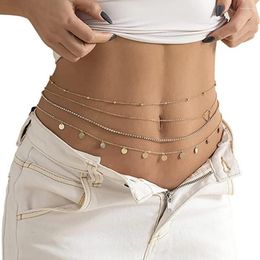 Anklets 4Pcs Waist Chains Four Layers Round Pendant Jewellery Sexy Thin Chain Belly Belt Women Beach Body