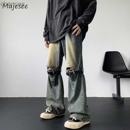 S-3XL Vintage Jeans Men Designer Hole Streetwear Washed High Waist American Spliced Y2k Clothes Denim Tactical Trousers Fashion HKD230829