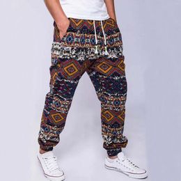 Men's Pants String Casual Traditional Nation Style Printed Cotton And Linen Ethnic Sweatpants Streetwear