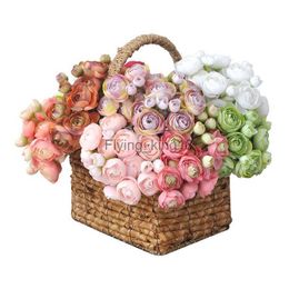 6pcs Artificial Flower Bouquet Silk Tea Rose Lotus 26Cm Fake Plant Wedding Home Garden Christmas Party Decoration Accessories HKD230829