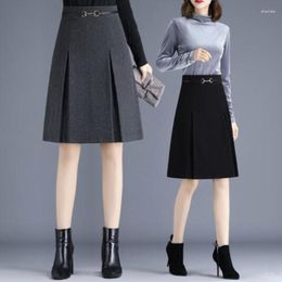 Skirts Autumn Winter Women High Waist Woollen Skirt A-Line Slim Knee-Length Female S752