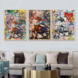 Canvas Painting Colourful Banksy Art Graffiti Boy Girl Posters Prints Wall Art Pictures for Living Room Mans Bedroom Bar Home Decor Wall Cuadros No Frame Wo6