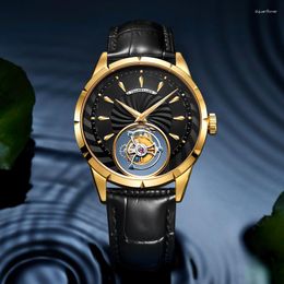 Wristwatches Aesop Original Tourbillon Watch Hollowed Movement Skeleton Sapphire Mechanical Watches Mens Clock Relogio Masculino