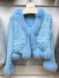 Womens Fur Faux Natural Rabbit Coats Knitted Real Jackets Luxury Woman Clothing 230828