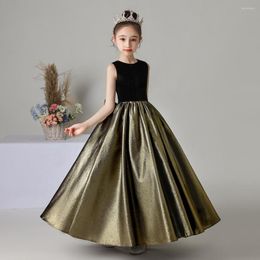 Girl Dresses Pageant Gown Black And Gold Party Wedding Bridesmaid Floor Length Prom Instrument Performance