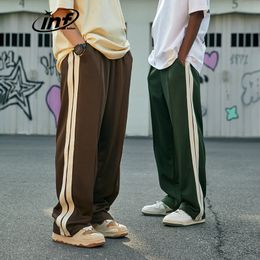 Men s Pants INFLATION Vintage Side Stripe Track Unisex Elastic Waist Wide Leg Male Trousers 230828