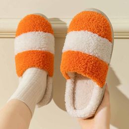 Slippers Women Winter Home Cotton Non-Slip Soft Warm Female House Shoes Ladies Indoor Bedroom Couples Striped Floor Slides
