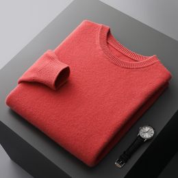 Mens Sweaters 100% Merino Wool Sweater Round neck Thickened Top Autumn and Winter Solid Colour Knitted Pullover 1802120 230829