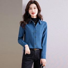 Women's Blouses Long Sleeve Corduroy Women Shirt Fashion 2023 Autumn Winter Elegant Office Lady Basic Tops Vintage Shirts