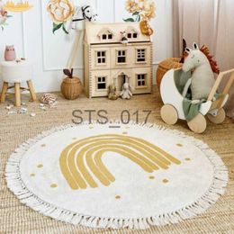 Carpets Rainbow Fluffy Carpet For Living Room With Tassels White Plush Rug For Kids Bedroom Soft Nursery Play Mat For Children Babi x0829