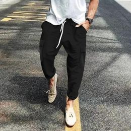 Men's Pants Baggy Trousers Men Streetwear Trendy Autumn Soild Ribbed Loose Leisure High Street Elastic Lace Up Male 2023