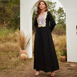Ethnic Clothing 2023 Women's Summer Thin Sequin Long Sleeve Pleated Black Dress Muslim