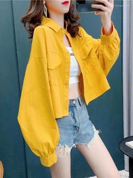 Women's Blouses Oversize Cropped White Cargo Shirt Women Long Sleeve Youth Korean Fashion Puff Basic Cotton Quality Top 2023 Autumn