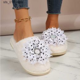 Women Flower Decoration New Thick Bottom Fur Winter Leopard Luxurious Indoor Baotou Cotton Warm Home Slippers 9e28