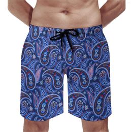 Men's Shorts Blue Paisley Board Summer Retro Print Sportswear Beach Man Comfortable Casual Pattern Plus Size Trunks