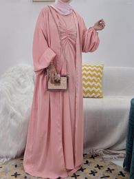 Ethnic Clothing Ramadan Suits Kaftan Satin Dubai Turkey Islam Hijab Muslim Dress Sets Robe Longue Kimono Ensemble Femme Musulmane Abayas