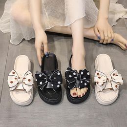 Slippers Platform Shoes Elegant Women Slipper Outside 2023 Summer Beach Vacation Bowknot Dot Lovely And Sweet Flat With