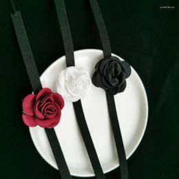 Pendant Necklaces Lace Velvet-Choker Necklace Sexy Camellia-Choker Collarbone Chain Minimalist Small Flower For Women