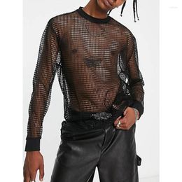 Men's T Shirts Wepbel Y2K Men Cotton Mesh T-shirt Long Sleeve Drop Shoulder See-through Sexy Nightclub Uniforms Fitness Hollow Bottoming