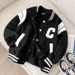 Jacken Frühling Grün Schwarz Brief Baseball Jacke Baby Jungen Mode Kleidung für Teenager Kinder Strickjacke 3 bis 12 Kinder Casual outwear Mäntel 230829