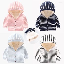 Down Coat Boys And Girls Spring Autumn Cardigans Button Baby With Fleece Hooded Sweater Korean Thickened Jacket