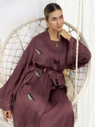 Ethnic Clothing Open Abaya Woman Dubai Luxury 2023 Hijab Dress Handmade Beaded Summer Eid Muslim Kimono Abayas Islam Clothes Party Outfit