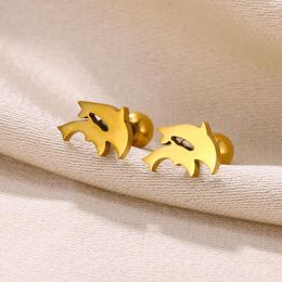 Stud Earrings Stainless Steel Earring For Women Aesthetic 18K Gold Colour Cute Piercing Funny Mini Double Fish Jewellery Party Gift