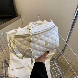 Waist Bags Elegant Diamond Lattice PU Leather Chain For Women Stylish Applique Fanny Packs Female Pack Crossbody Bag 230829