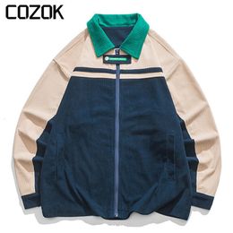 Mens Jackets Japanese Varsity Jacket Men Autumn Harajuku Patchwork Corduroy Windbreaker Coats Women Spring lapel Oversize Baseball Coat 230829