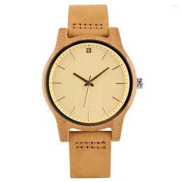 Wristwatches Women's Watch Lightweight Quartz Wooden Leather Strap Pin Buckle Wristwatch For Lady