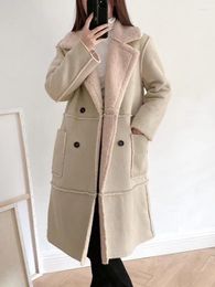 Giacca da donna in pelle autunno inverno da donna in finta lana di agnello patchwork in pelle scamosciata Capispalla casual allentata spessa calda lunga in camoscio