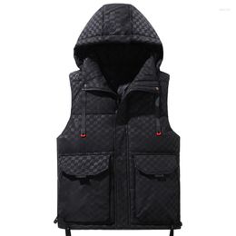 Men's Vests Plus Size L-8XL Padded Vest For Men 2023 Thick Warm Sleeveless Jackets Hooded Black Waistcoat Cold Coat Winter