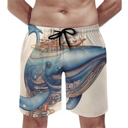 Men's Shorts Summer Board Whale Sports Surf Colored Cartoon Pencil Art Design Beach Hawaii Comfortable Swim Trunks Plus Size