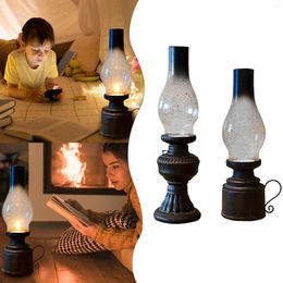 Candle Holders Hourly Black Retro Resin Glass Cover Kerosene Lamp Household Candlestick Holder Home Fall