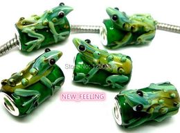 Crystal 10PCS Fashion High Quality Green Color Lizard Lampwork Glass Beads Silver plated fit European Charm Bracelet & Necklace