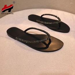 Slippers 2023 Summer Flip Flops Women Rhinestones Black Simple Sandals Plus Size 41