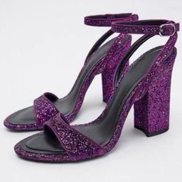 Sandals Gladiator High Heels Women Shoes Open Toed Women's Heeled Shiny Chunky Heel Elegant Femme