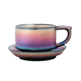 Mugs Jianzhan 210ml Colourful Coffee Cups with Saucer Tenmokus Tea Porcelain Kiln Change Jian Ware Gift Box 230829