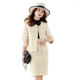 Two Piece Dress Autumn Formal Office Lady Work Small Blazer Skirt Suits Fashion O Neck Single Breasted Slim Jackets Mini Skirts Pieces Sets