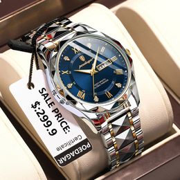 Wristwatches POEDAGAR Top Brand Luxury Man Wristwatch Waterproof Luminous Date Week Men Watches Stainless Steel Quartz Men's Watch Male reloj 230828