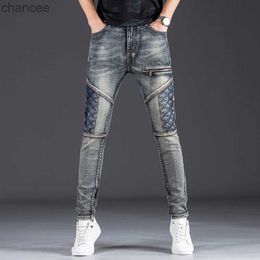 Light Luxury Mens Slim-fit Retro Style Denim Pants Sexy Moto Biker Trendy Jeans Stretch Blue Street Jeans Pants; HKD230829