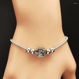 Link Bracelets Dog Claw Bracelet For Women Stainless Steel Silver Colour Bead & Bangles Jewellery Jonc Argent B1826S07