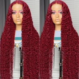 5x5 Deep Wave 99j Bury Front Human Hair Curly Red 13x6 13x4 Lace Frontal Wig 40 Inch Closure Coloured Glueless Wigs