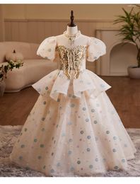 Girl Dresses Luxury Exquisit Kids Party Evening Flower 2023 Princess Ball Gown Puff Sleeve Birthday Gowns