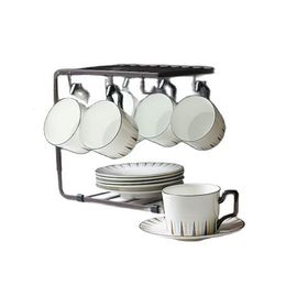 Mugs Tiaking Modern Simple Metal Iron Cup And Saucer Rack Display Stand Mug Coffee Teacup Milk Drying Shelf 240230150mm 052kg 230829