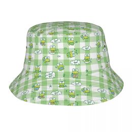 Wide Brim Hats Bucket Hats Unique Green Keroppi Cartoon Frog Bucket Hat Unisex Foldable Outdoor Fisherman Caps Travel Headwear 230828