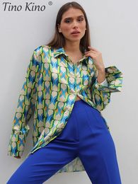 Women's Blouses Shirts Cheque Print Women Oversize Shirt Elegant Lapel Floral Button Up Office Lady Shirts Spring Summer Fashion Long Sleeve Top Female 230829